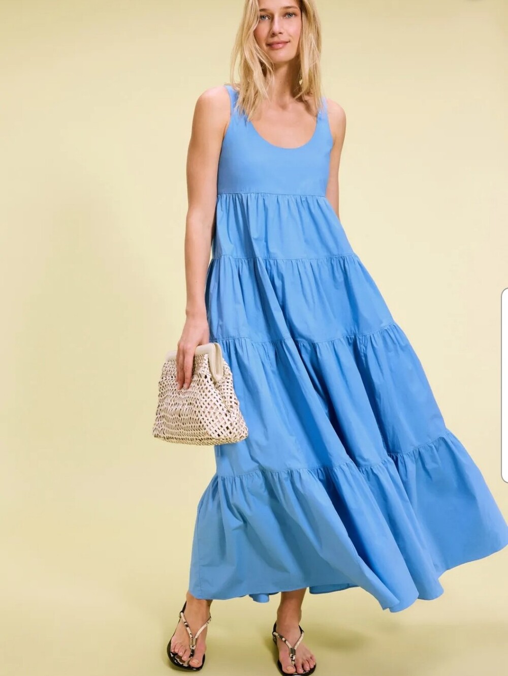 Michael Kors Blue Scoop Neck Tiered Maxi Dress Size M